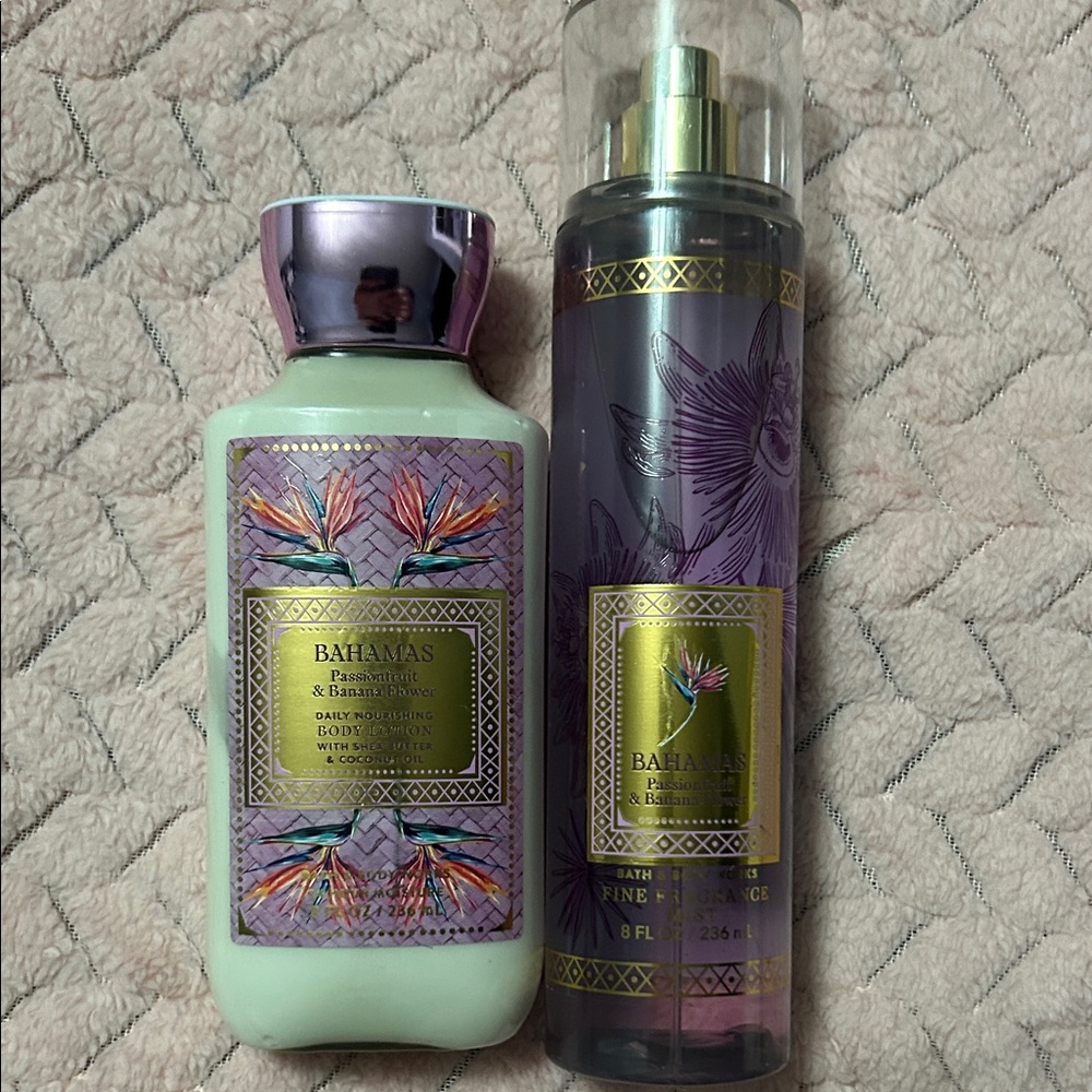 Bahamas Passionfruit and banana flower
Fragrance mist and body lotion